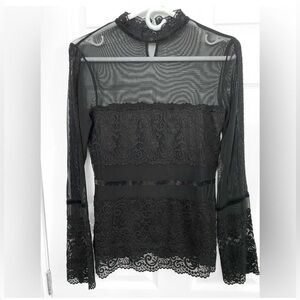 Black Lace Top with Velvet Accents